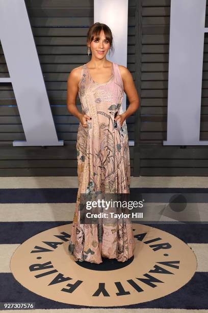 Rashida Jones attends the 2018 Vanity Fair Oscar Party following the 90th Academy Awards at The Wallis Annenberg Center for the Performing Arts in...