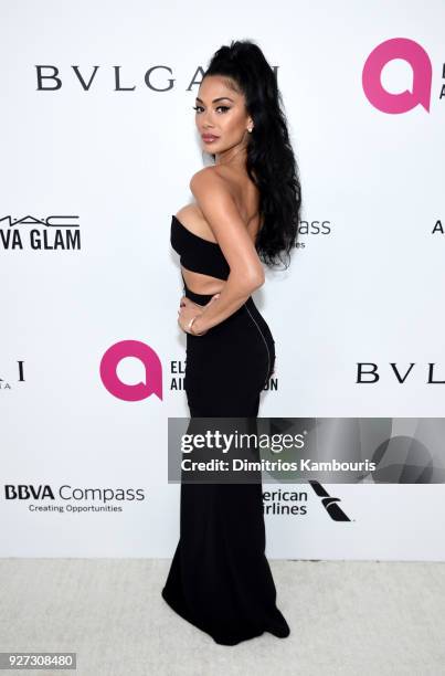 Nicole Scherzinger attends the 26th annual Elton John AIDS Foundation Academy Awards Viewing Party sponsored by Bulgari, celebrating EJAF and the...