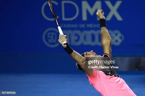 Juan Martin del Potro of Argentina celebrates during the Championship match between Kevin Anderson of South Africa and Juan Martin del Potro of...