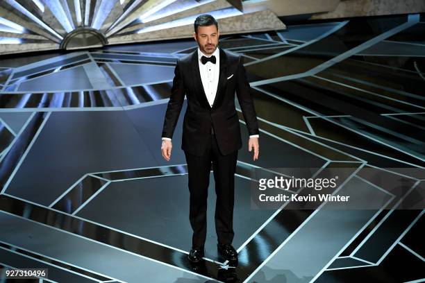 Host Jimmy Kimmel speaks onstage during the 90th Annual Academy Awards at the Dolby Theatre at Hollywood & Highland Center on March 4, 2018 in...