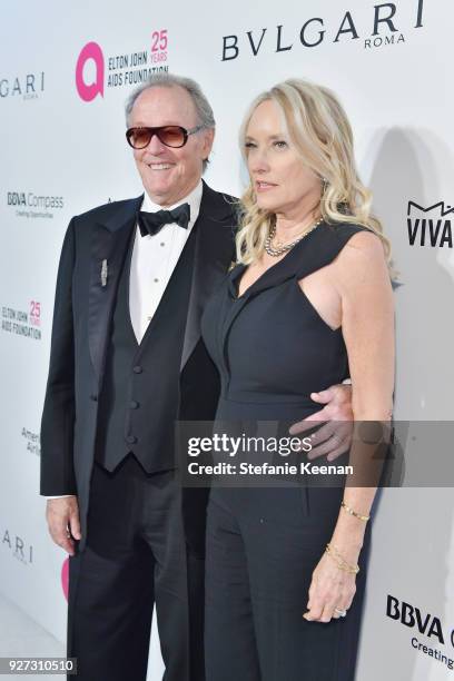 Peter Fonda and Parky Fonda attend the 26th annual Elton John AIDS Foundation Academy Awards Viewing Party sponsored by Bulgari, celebrating EJAF and...