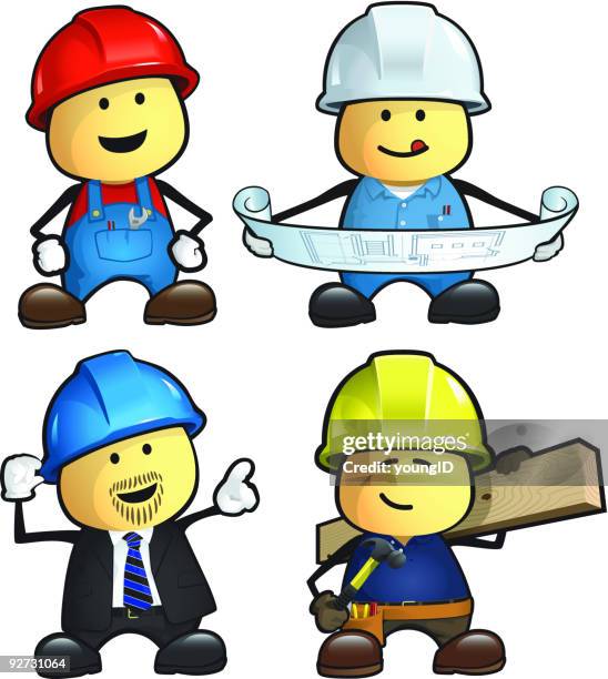 cartoon construction workers - construction timber stock illustrations