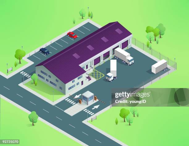 isometric delivery depot - border control stock illustrations