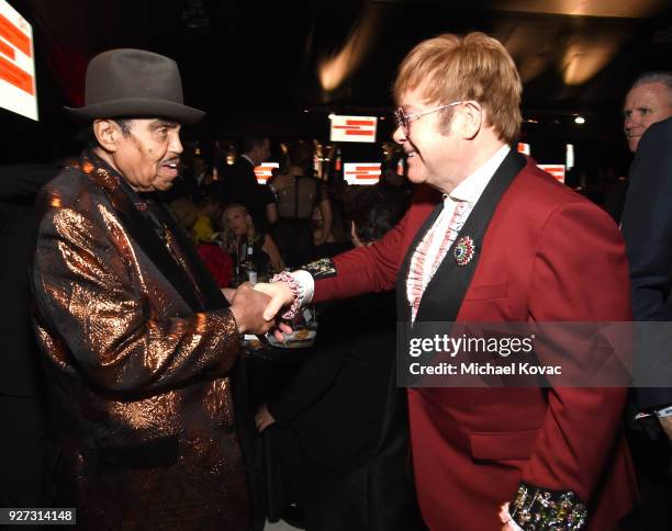 Joe Jackson and Sir Elton John attend the 26th annual Elton John AIDS Foundation Academy Awards Viewing Party sponsored by Bulgari, celebrating EJAF...