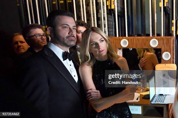 In this handout provided by A.M.P.A.S., Jimmy Kimmel and Molly McNearney attend the 90th Annual Academy Awards at the Dolby Theatre on March 4, 2018...