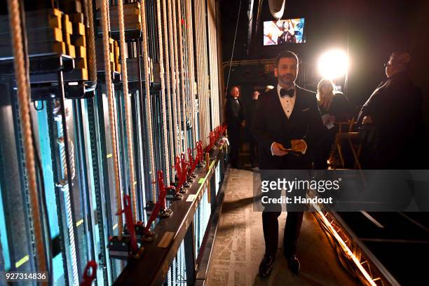 In this handout provided by A.M.P.A.S., Jimmy Kimmel attends the 90th Annual Academy Awards at the Dolby Theatre on March 4, 2018 in Hollywood,...