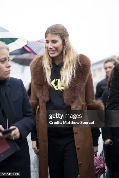 Veronika Heilbrunner is seen on the street attending Balenciaga during Paris Women's Fashion Week A/W 2018 wearing Balenciaga on March 4, 2018 in...