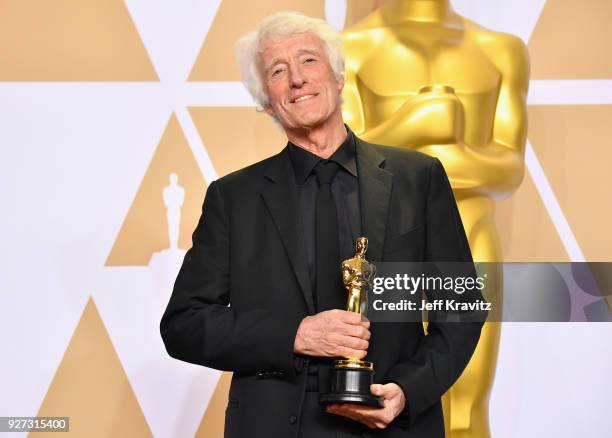 Roger Deakins winner of the Best Cinematography for "Blade Runner" poses in the press room during the 90th Annual Academy Awards at Hollywood &...