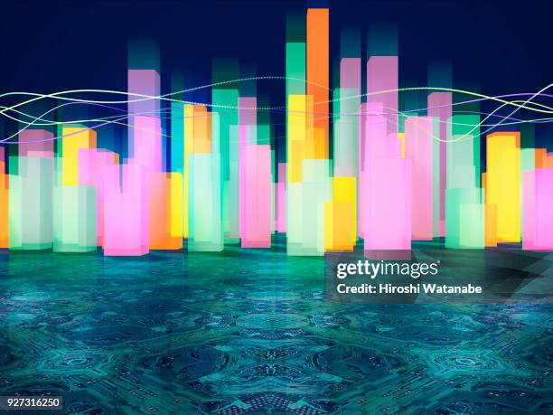 colorful bar and light trails composed on the circuit boards. - image manipulation ストックフォトと画像