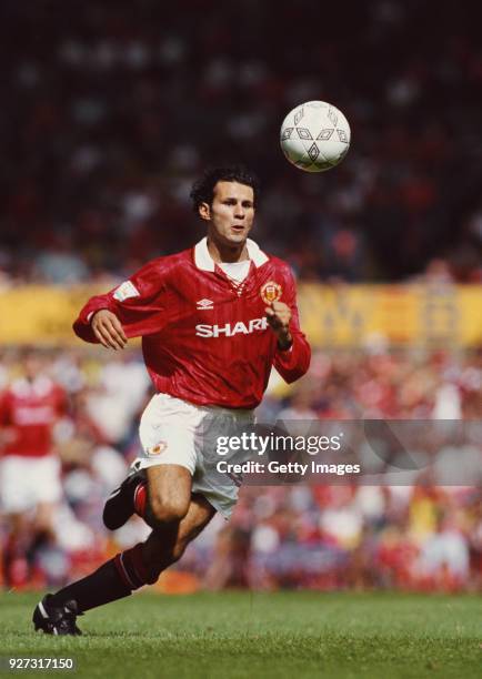 Manchester United winger Ryan Giggs in action during an FA Carling Premiership match against Newcastle at Old Trafford on August 21, 1993 in...