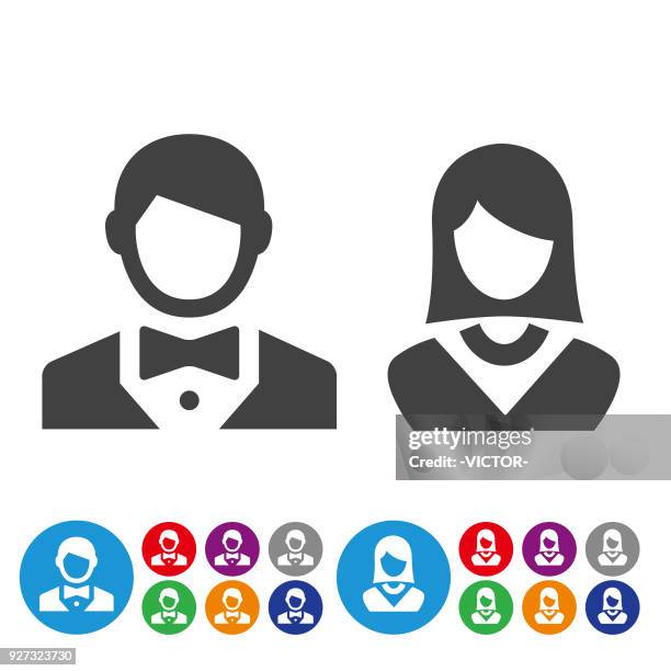 waiter and waitress icons - graphic icon series - salesman flat design stock illustrations