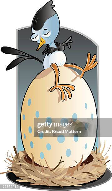 stockillustraties, clipart, cartoons en iconen met little bird big egg - big bird