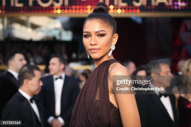Zendaya, wearing August Getty Atelier, attends the 90th Annual Academy Awards at Hollywood & Highland Center on March 4, 2018 in Hollywood,...