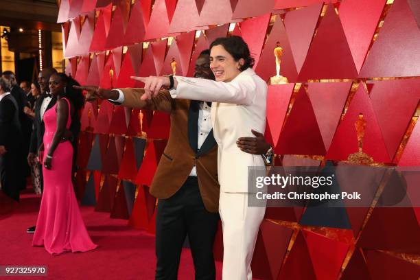 Daniel Kaluuya and Timothee Chalamet attend the 90th Annual Academy Awards at Hollywood & Highland Center on March 4, 2018 in Hollywood, California.