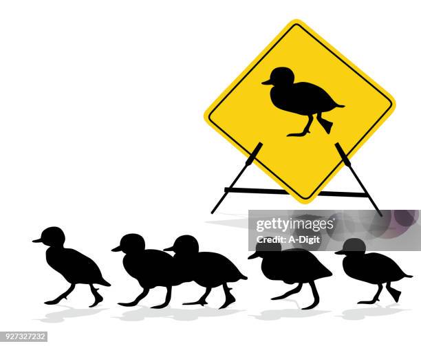 duckling crossing sign - duckling stock illustrations