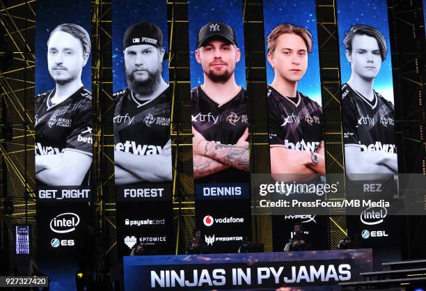 Ninjas in Pyjamas during Counter-Strike: Global Offensive quarter-final game between Team Liquid and Ninjas in Pyjamas on March 2, 2018 in Katowice,...