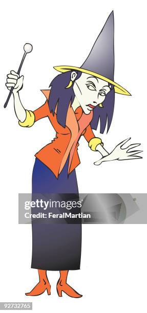 witch with wand - casting spell stock illustrations