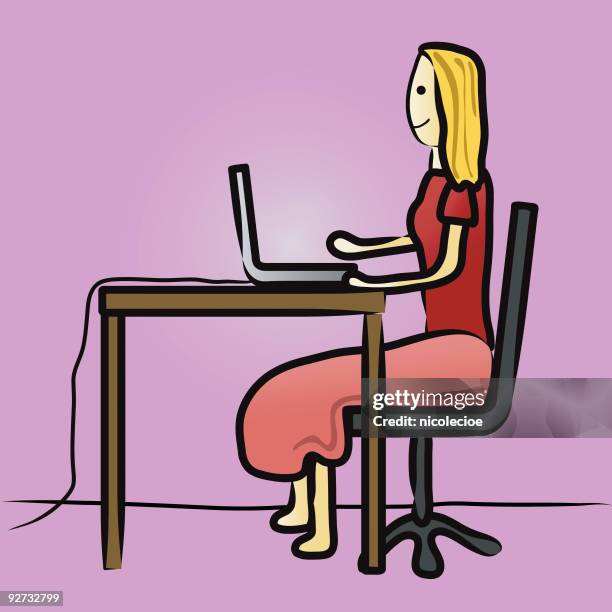 woman using a laptop - graphic design desk stock illustrations