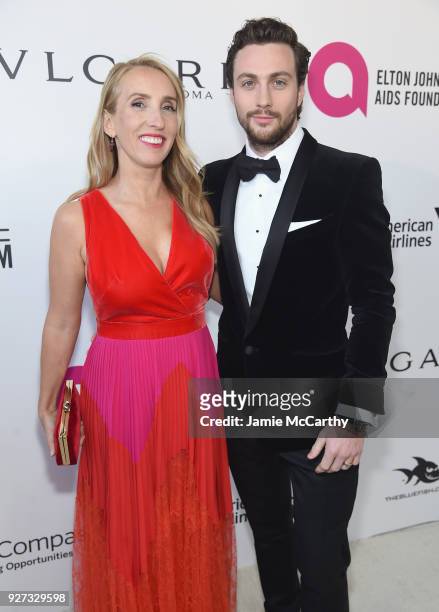 Sam Taylor-Johnson L) and Aaron Taylor-Johnson attend the 26th annual Elton John AIDS Foundation Academy Awards Viewing Party sponsored by Bulgari,...