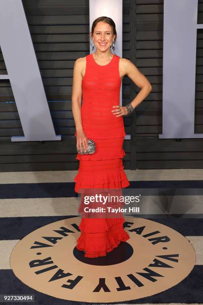 Of 23andMe Anne Wojcicki attends the 2018 Vanity Fair Oscar Party hosted by Radhika Jones at the Wallis Annenberg Center for the Performing Arts on...