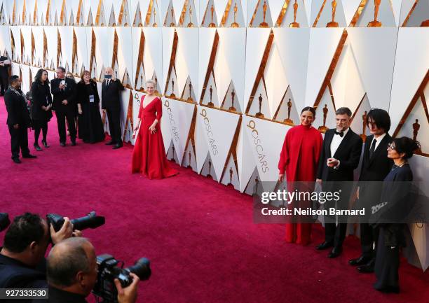 Meryl Streep, Maya Rudolph and Paul Thomas Anderson attends the 90th Annual Academy Awards at Hollywood & Highland Center on March 4, 2018 in...