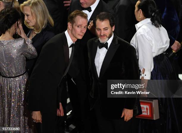 Actors Doug Jones and Michael Stuhlbarg accept Best Picture for 'The Shape of Water' onstage during the 90th Annual Academy Awards at the Dolby...