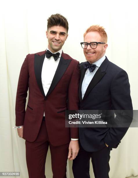 Justin Mikita and Jesse Tyler Ferguson attend the 26th annual Elton John AIDS Foundation Academy Awards Viewing Party with cocktails by Clase Azul...