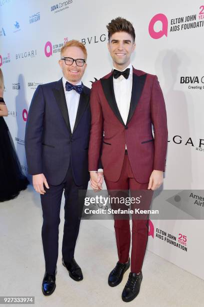 Jesse Tyler Ferguson and Justin Mikita attend the 26th annual Elton John AIDS Foundation Academy Awards Viewing Party sponsored by Bulgari,...