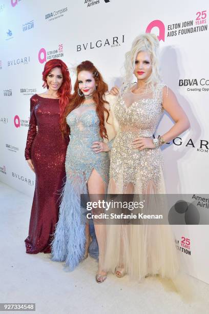 Farrah Abraham, Phoebe Price, and Sophia Vegas Wollersheim attend the 26th annual Elton John AIDS Foundation Academy Awards Viewing Party sponsored...