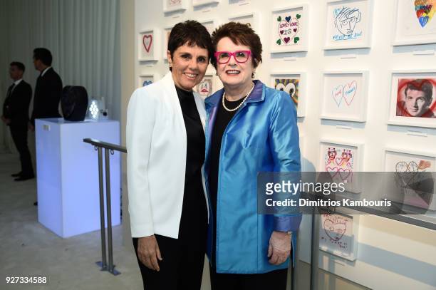 Ilana Kloss and Billie Jean King attends the 26th annual Elton John AIDS Foundation Academy Awards Viewing Party sponsored by Bulgari, celebrating...