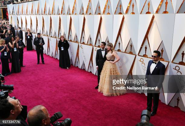 Kumail Nanjiani, Emily V. Gordon and Lin-Manuel Miranda attend the 90th Annual Academy Awards at Hollywood & Highland Center on March 4, 2018 in...