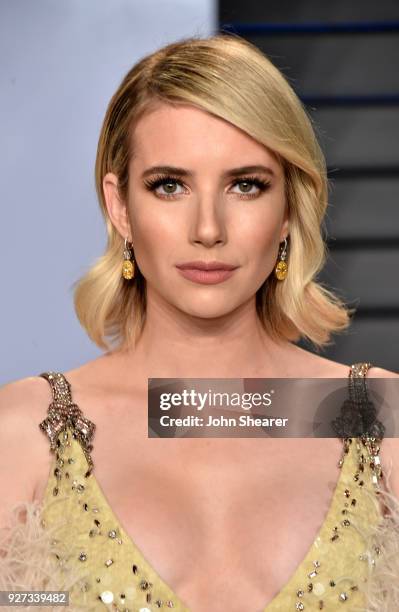 Actress Emma Roberts attends the 2018 Vanity Fair Oscar Party hosted by Radhika Jones at Wallis Annenberg Center for the Performing Arts on March 4,...