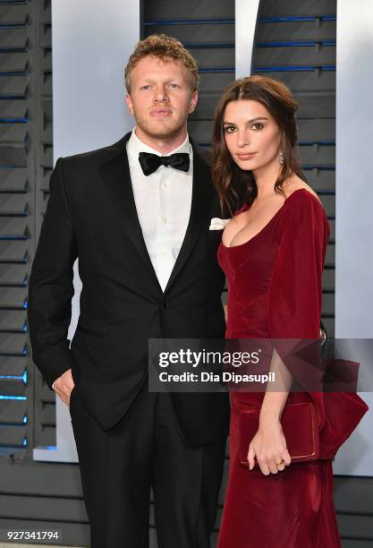 Sebastian Bear-McClard and Belvedere Ambassador Emily Ratajkowski attend the 2018 Vanity Fair Oscar Party hosted by Radhika Jones at Wallis Annenberg...