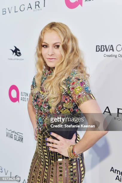 Paulina Rubio attends the 26th annual Elton John AIDS Foundation Academy Awards Viewing Party sponsored by Bulgari, celebrating EJAF and the 90th...