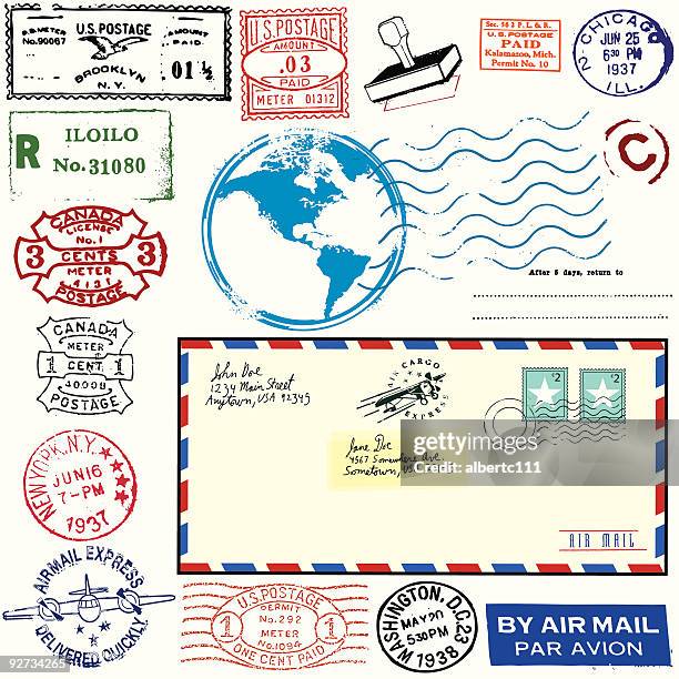 exotische vintage airmail - luftpost stock-grafiken, -clipart, -cartoons und -symbole