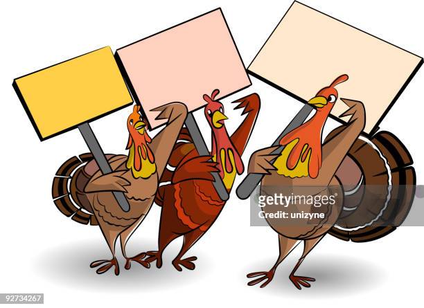 stockillustraties, clipart, cartoons en iconen met three turkeys with sign - animal finger