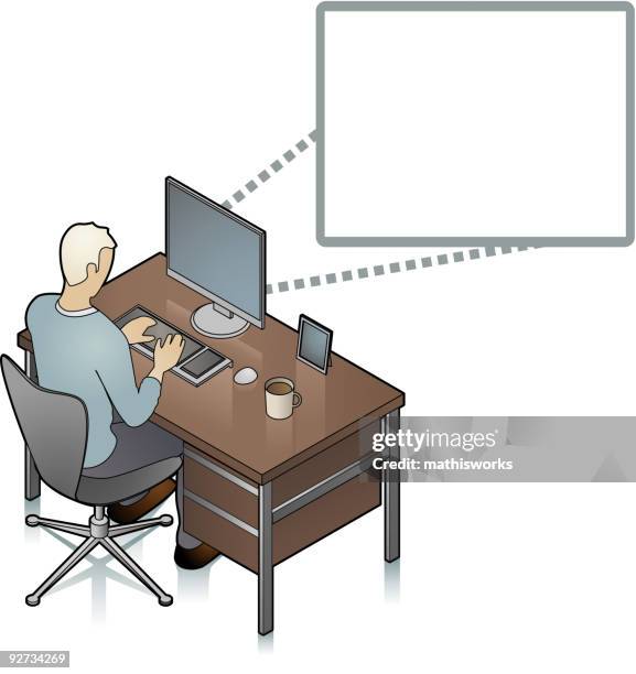 man at desk - tea top view stock illustrations