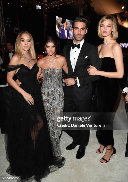 Jasmine Sanders, Sofia Richie, Jon Kortajarena, and Hailey Clauson attend Elton John AIDS Foundation 26th Annual Academy Awards Viewing Party at The...