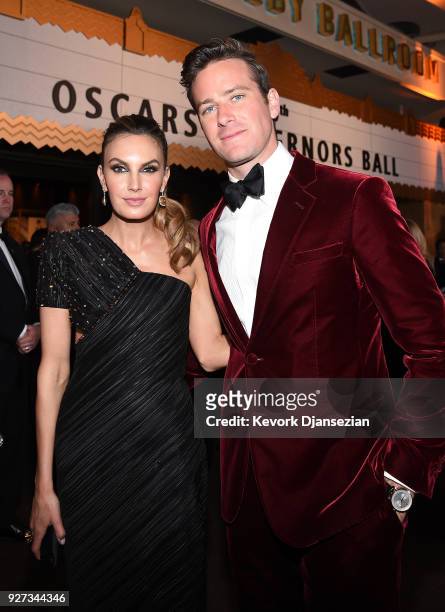Actors Elizabeth Chambers and Armie Hammer attend the 90th Annual Academy Awards Governors Ball at Hollywood & Highland Center on March 4, 2018 in...