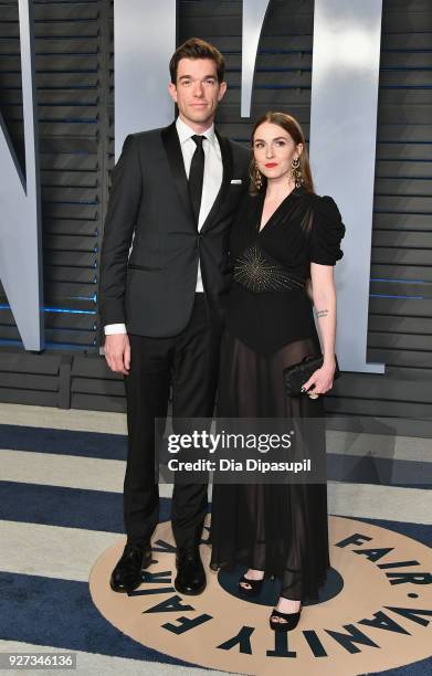 John Mulaney and Annamarie Tendler attend the 2018 Vanity Fair Oscar Party hosted by Radhika Jones at Wallis Annenberg Center for the Performing Arts...