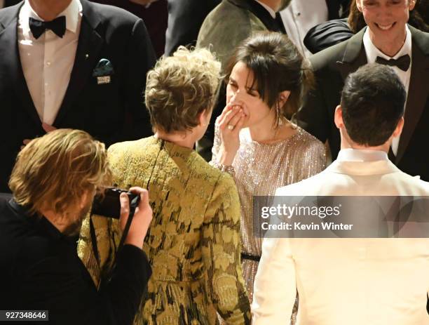 Best Actress winner Frances McDormand and actor Sally Hawkins onstage during the 90th Annual Academy Awards at the Dolby Theatre at Hollywood &...