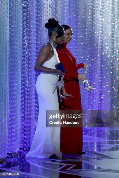 In this handout provided by A.M.P.A.S., Tiffany Haddish and Maya Rudolph attend the 90th Annual Academy Awards at the Dolby Theatre on March 4, 2018...