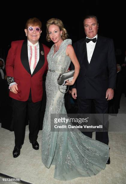 Sir Elton John, Princess Camilla Duchess of Castro, and Prince Carlo Duke of Castro attend Elton John AIDS Foundation 26th Annual Academy Awards...