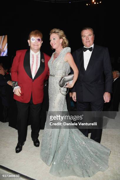 Sir Elton John, Princess Camilla Duchess of Castro, and Prince Carlo Duke of Castro attend Elton John AIDS Foundation 26th Annual Academy Awards...