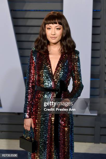 Constance Wu attends the 2018 Vanity Fair Oscar Party Hosted By Radhika Jones - Arrivals at Wallis Annenberg Center for the Performing Arts on March...