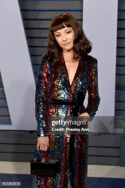 Constance Wu attends the 2018 Vanity Fair Oscar Party Hosted By Radhika Jones - Arrivals at Wallis Annenberg Center for the Performing Arts on March...