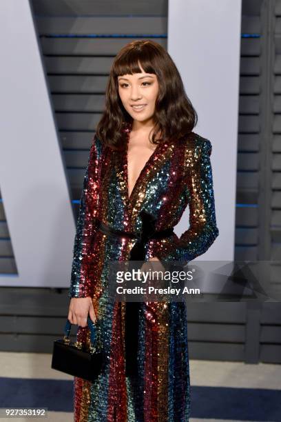Constance Wu attends the 2018 Vanity Fair Oscar Party Hosted By Radhika Jones - Arrivals at Wallis Annenberg Center for the Performing Arts on March...