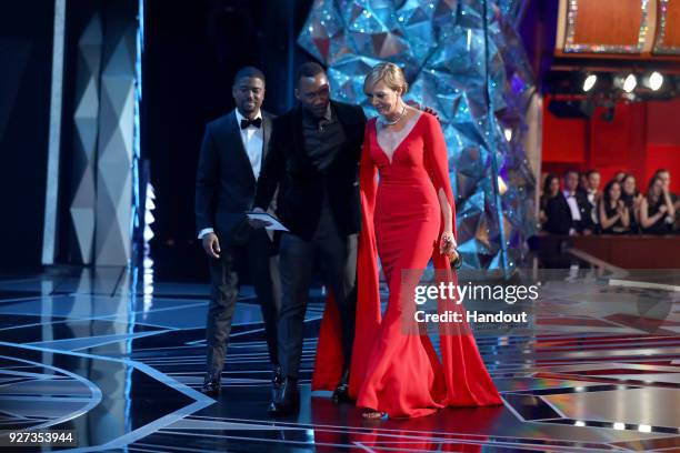 In this handout provided by A.M.P.A.S., Mahershala Ali and Allison Janney, winner of the Best Supporting Actress award for 'I, Tonya' attend the 90th...