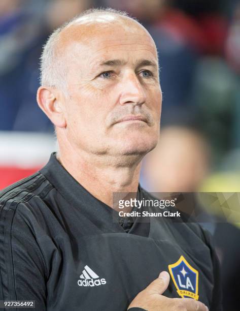 Los Angeles Galaxy Coach Dominic Kinnear prior to the Los Angeles Galaxy's MLS match against Portland Timbers at the StubHub Center on March 4, 2018...