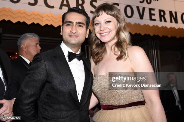 Writers Kumail Nanjiani and Emily V. Gordon attend the 90th Annual Academy Awards Governors Ball at Hollywood & Highland Center on March 4, 2018 in...